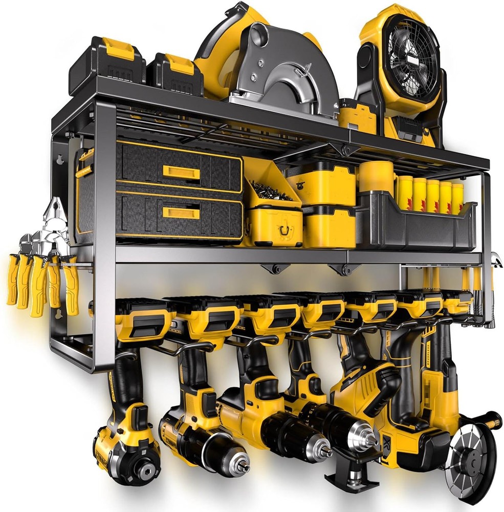 Power Tool Organizer Wall Mounted Power Tool Rack for 7 Drill Cordless Storage
