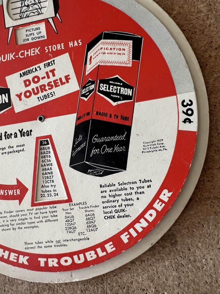 Vintage 1960’s Selectron Tubes Quick Check Dial Chart