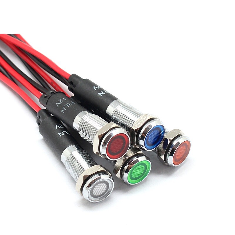 2Pieces 8mm metal LED Pilot Panel Dash Signal Indicator Warning light 20cm cable