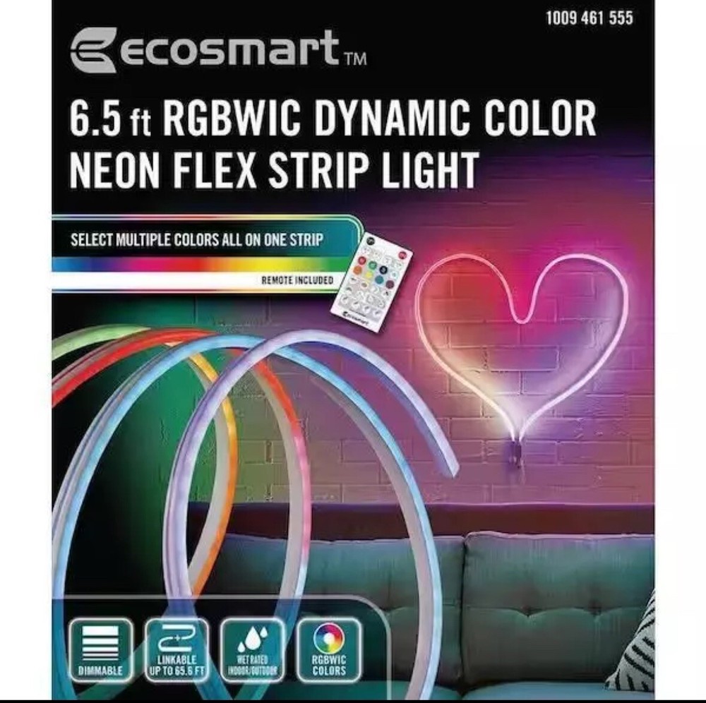 EcoSmart 6.5 ft. Color Changing Dimmable PlugIn LED Neon Flex Strip Light Remote
