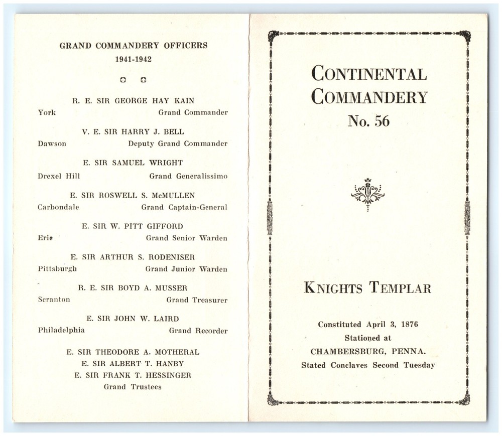 1941 Knights Templar 56 Continental Commandery