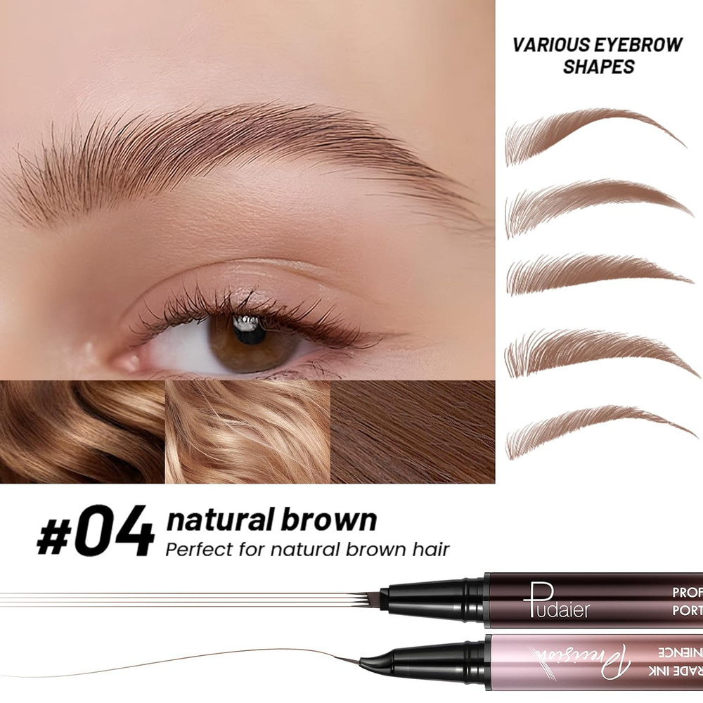 2-Pack Waterproof Microblading Eyebrow Pen, 4-Tip Natural Brow Maker