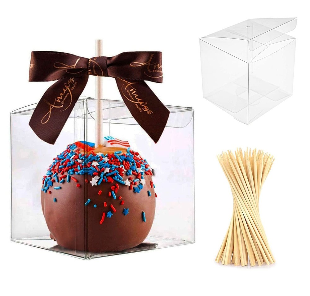 Clear Candy Apple Boxes Kit 60 Pcs Includes 30 Boxes And 30 Sticks Easy Assemble