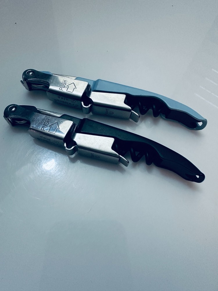 (2) RABBIT Light Blue/Black 2 Step Waiters Corkscrews Wine Key Openers