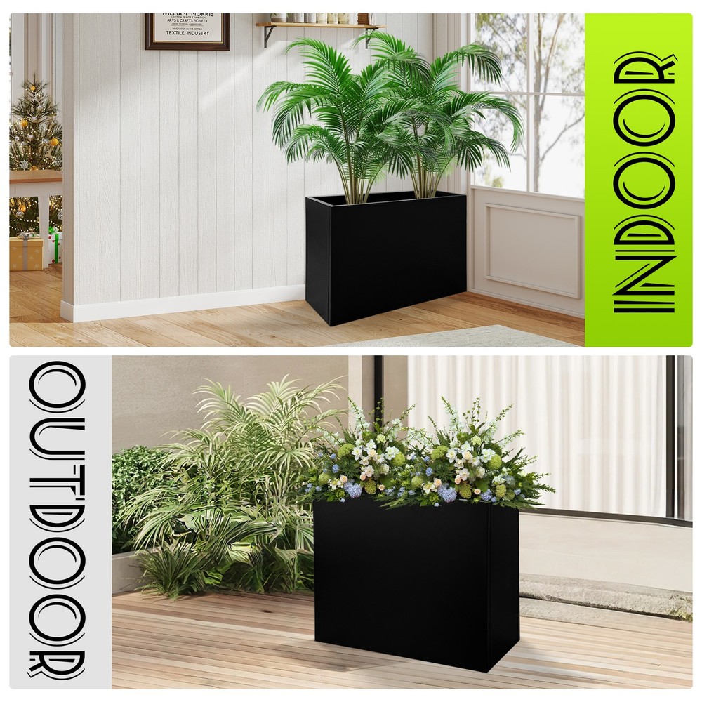 12x36X26" Rectangular Steel Planter Box Patio Garden Planter with Insert Shelf