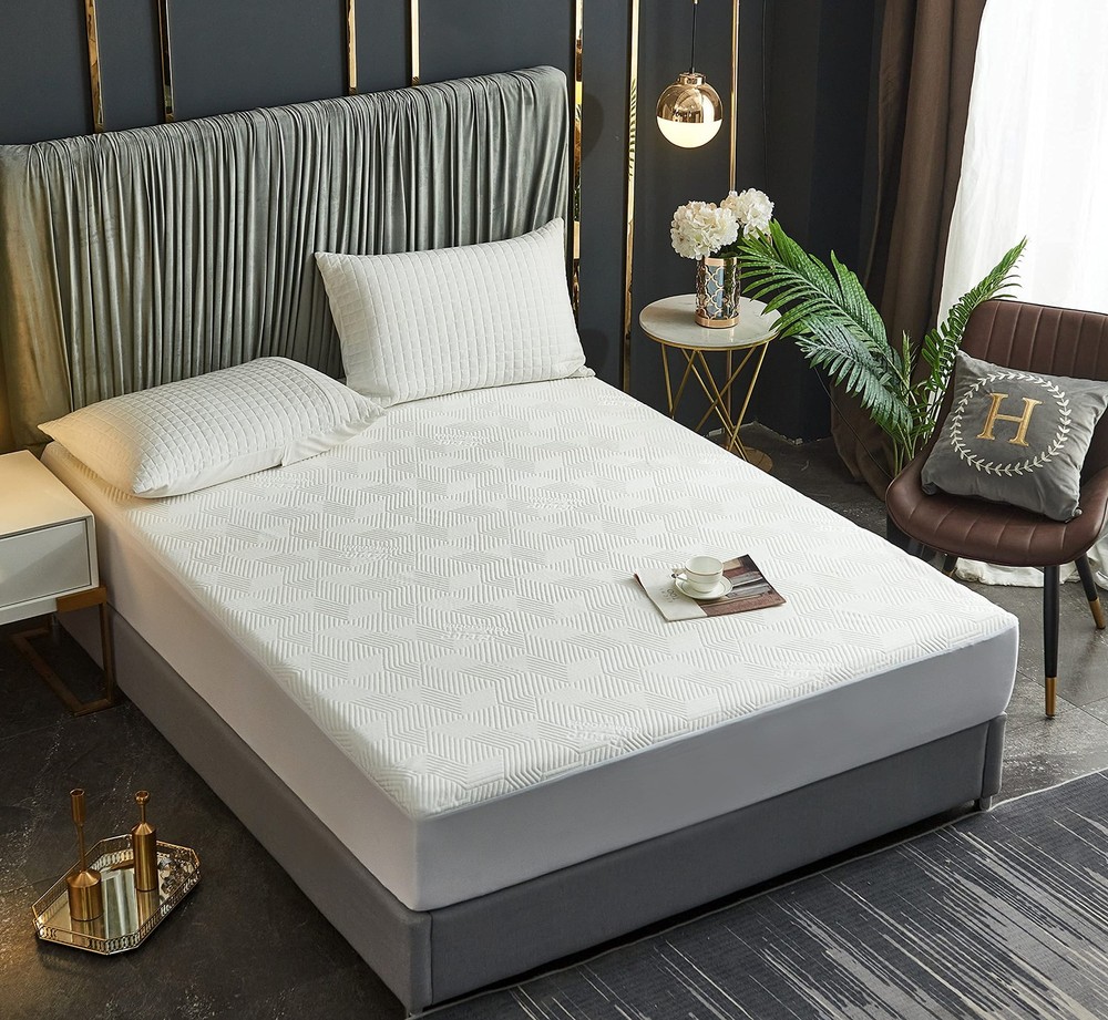 Elif Queen Size Rayon Made from Bamboo Mattress Protector, Waterproof Quilted...