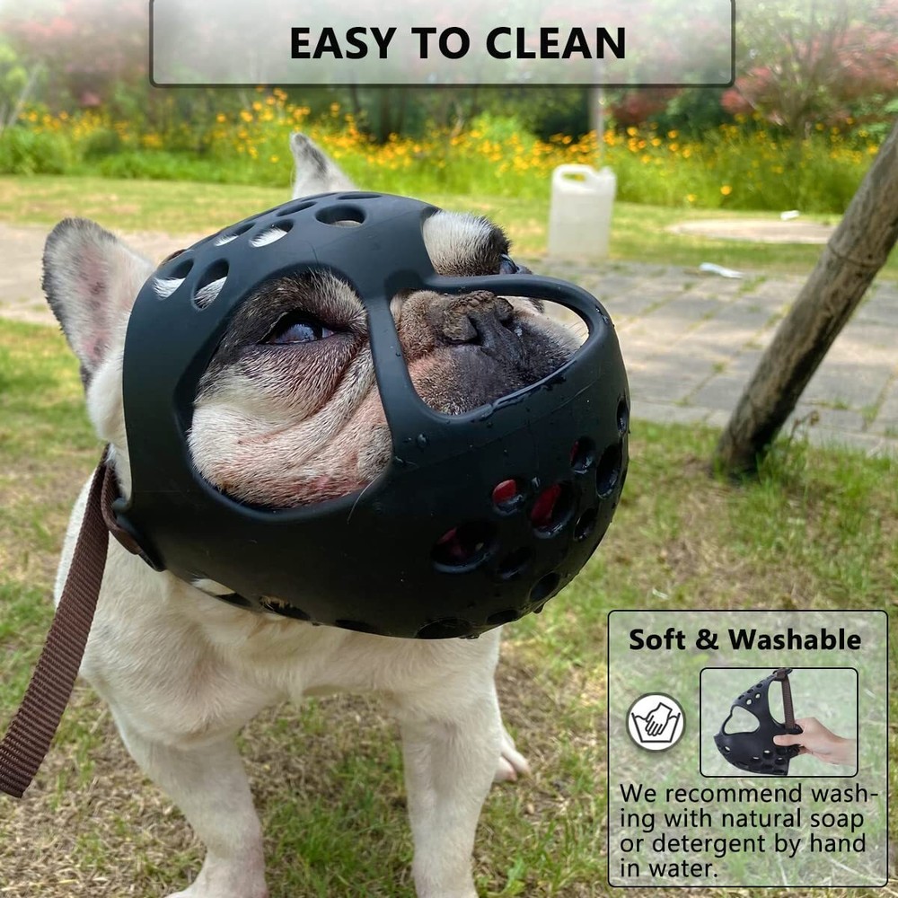 Silicone Muzzle for Short Snout Dogs Soft & Adjustable for Grooming