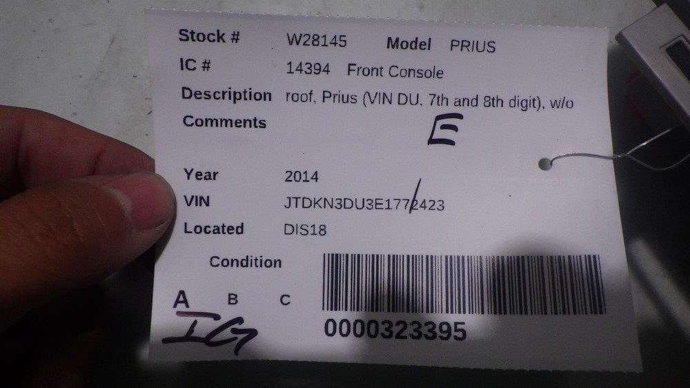 14 TOYOTA PRIUS Front Console roof