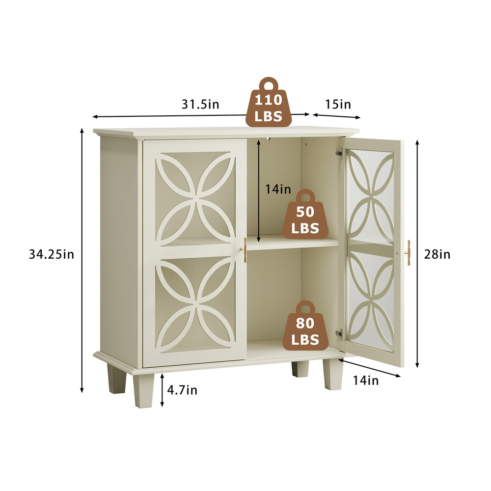 Sideboard Buffet Storage Cabinet , Freestanding Bathroom Cabinet With Tempered