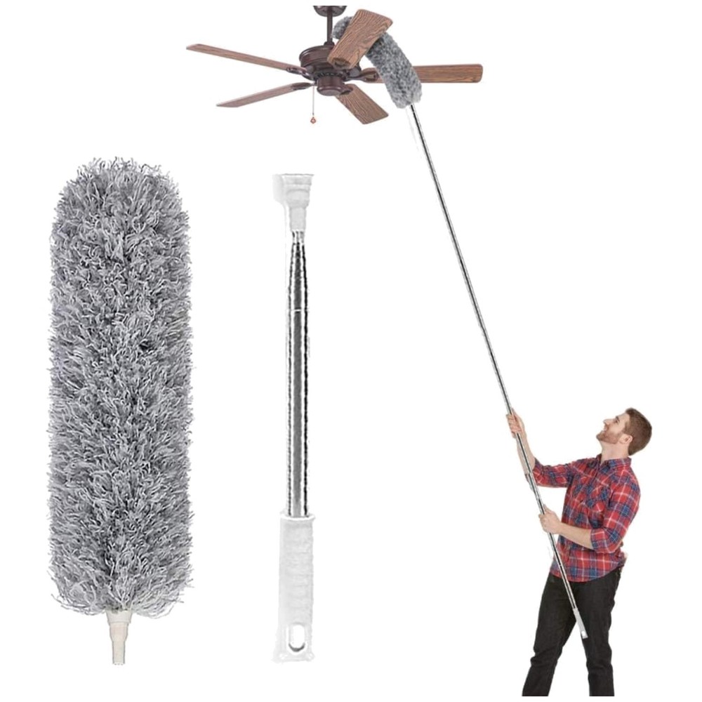 Extra Long 100-Inch Microfiber Duster with Bendable Head & Stainless Steel Pole