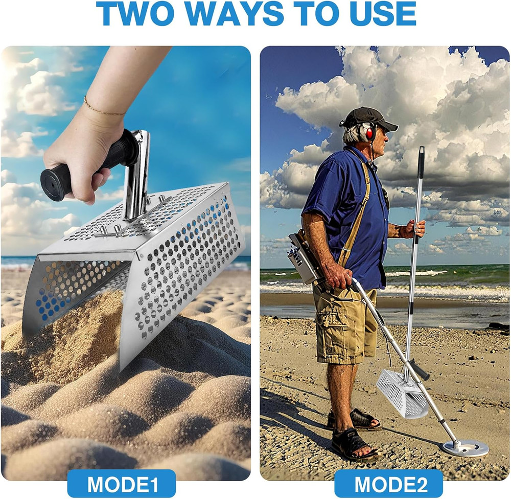 Sand Flea Rake - 51" Long Handle Sand Scoop - Detection Tool with anti Slip Hand