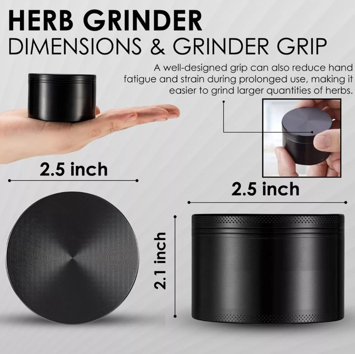 Herb Grinder 2.5" - 4 Layers Spice Grinder, Multipurpose Crusher, Black