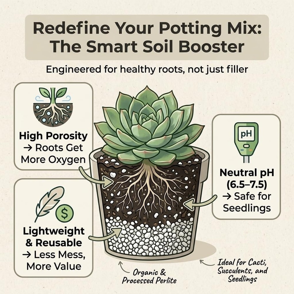 Doter Organic Perlite for Plants, Soil Amendment for Enhanced Drainage 1Quart