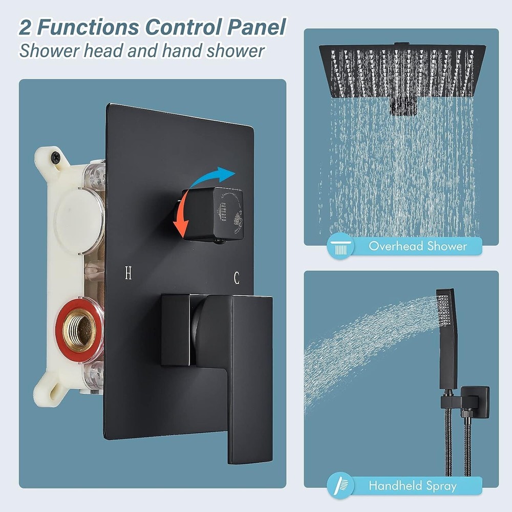 Shower Faucet System Combo Set 2 Function Rainfall Head Mixing Valve Wall Mount