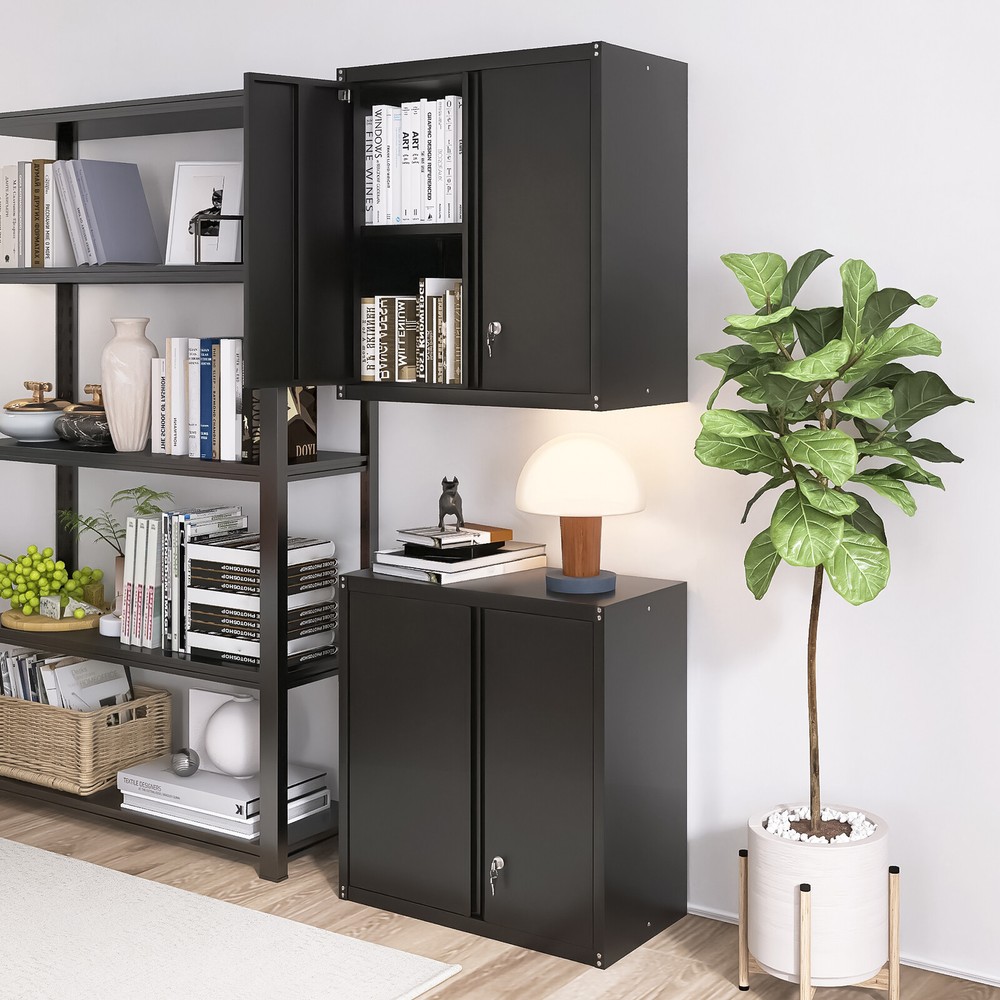 Metal Storage Cabints, Wall Cabinet with 2 Locking Doors and Adjustable Shelf