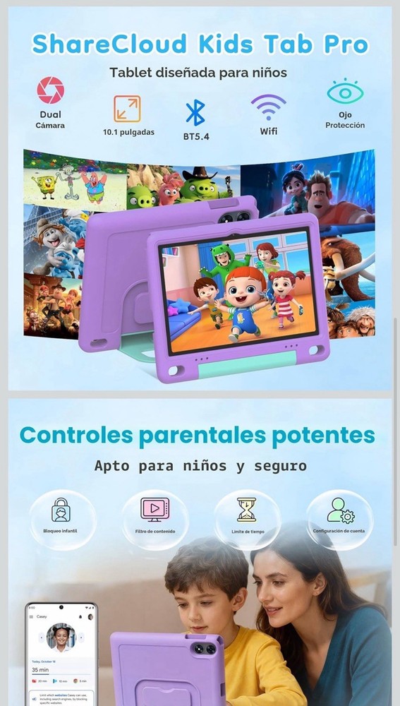 ShareCloud Kids Tab Pro 10.1" Android 15 Tablet Purple Dual Camera