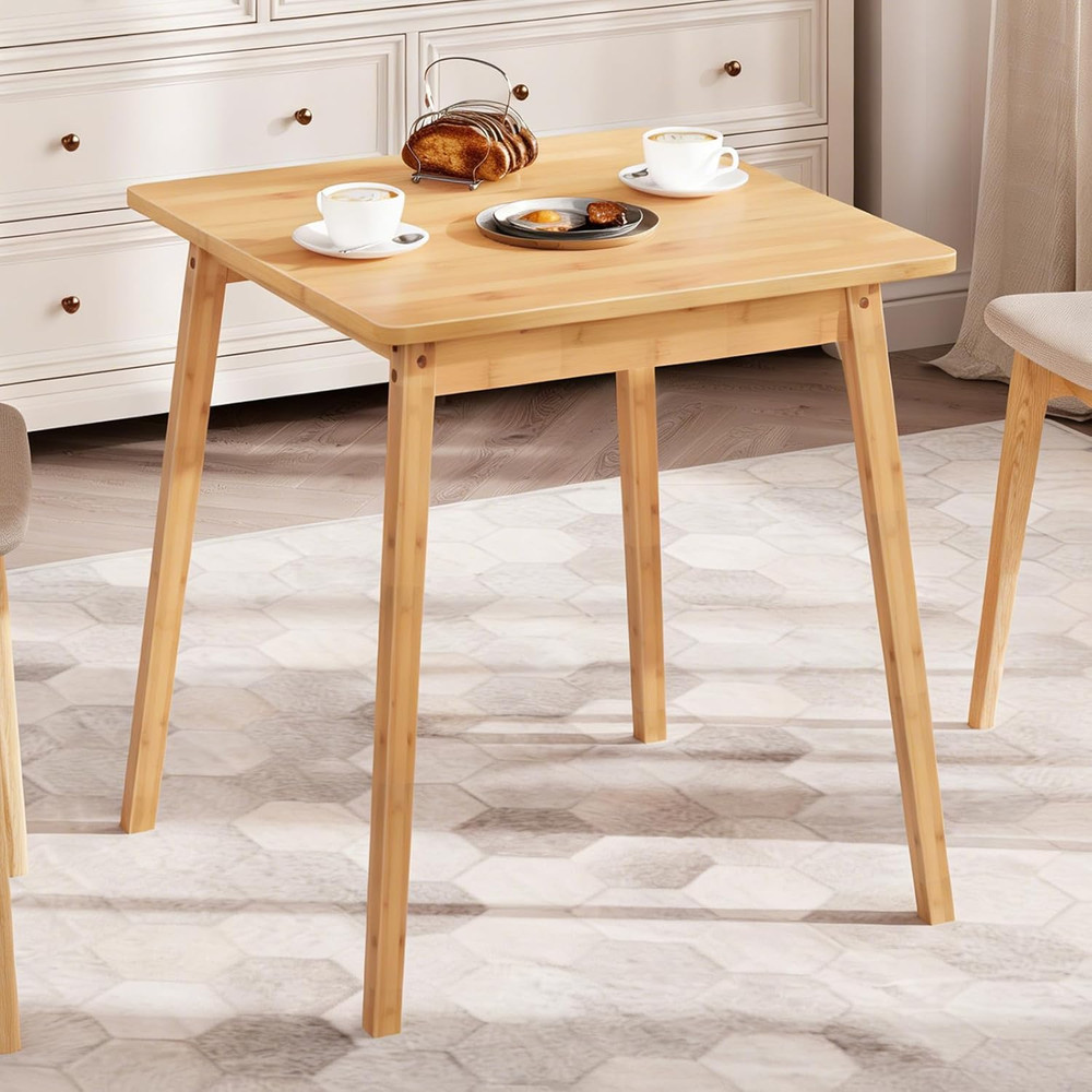Bamboo Dining Table, Square Dining Table for 2, 27.6" Kitchen Table for Small Sp