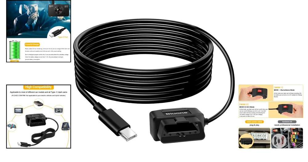 High Compatibility Type-C OBD Power Cable for Dash Cameras - Smart Design
