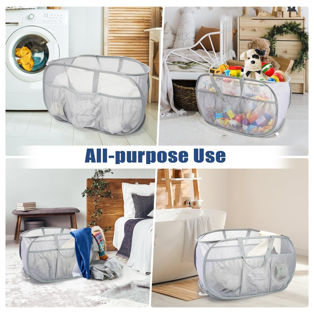 2 Pack Collapsible Laundry Baskets, Upgrade Pop Up Laundry Hamper with Conven...
