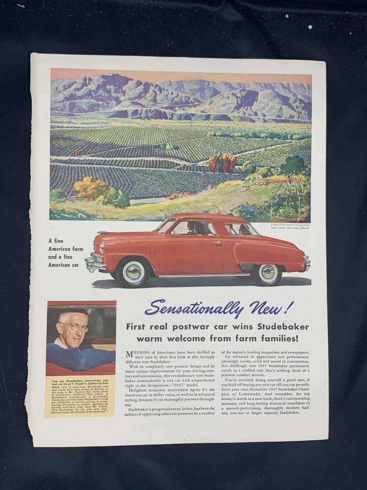 Magazine Ad* - 1947 - Studebaker Commander - Lloyd Poplin farm