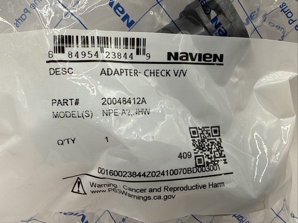 Navien 20048412A Adapter Check Valve For Model NPE-A2, NHW New
