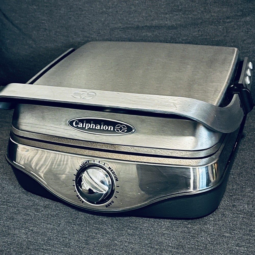 Calphalon Waffle Maker 4-Slice Silver Good Adjustable Browning Control Dial