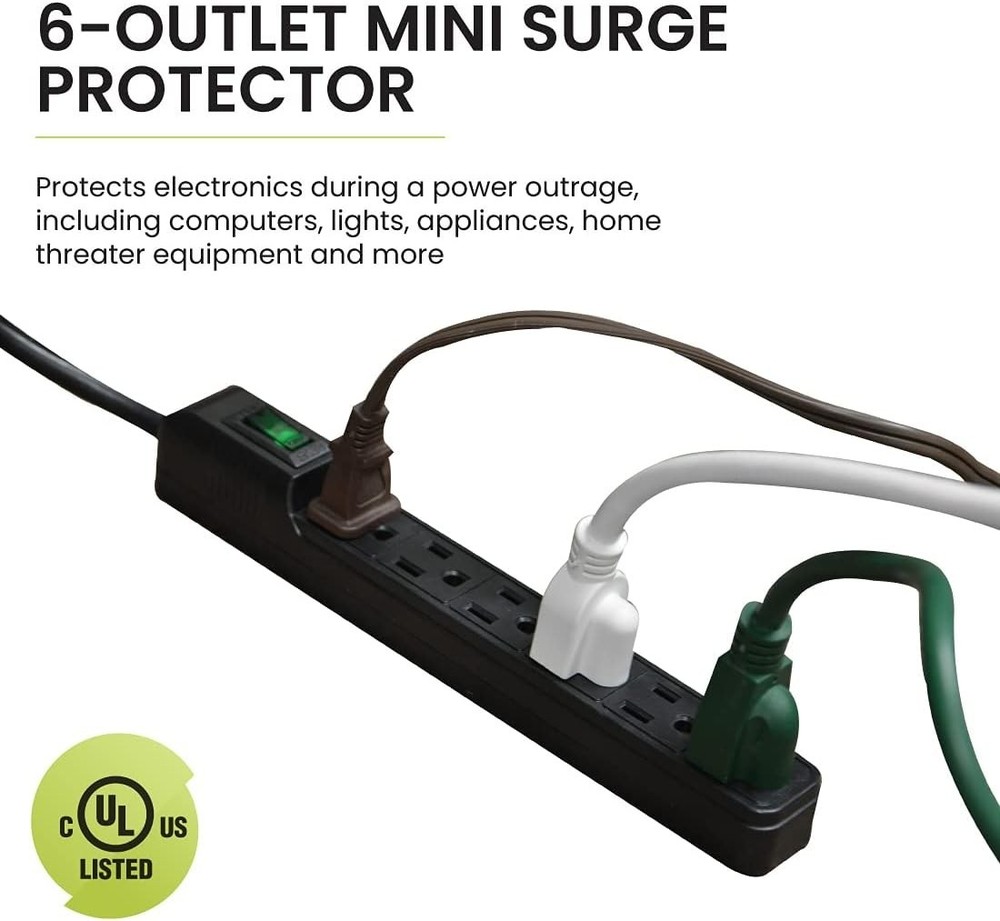 Compact 6 Outlet Mountable Surge Protector – Safeguard Your Electronics in Style