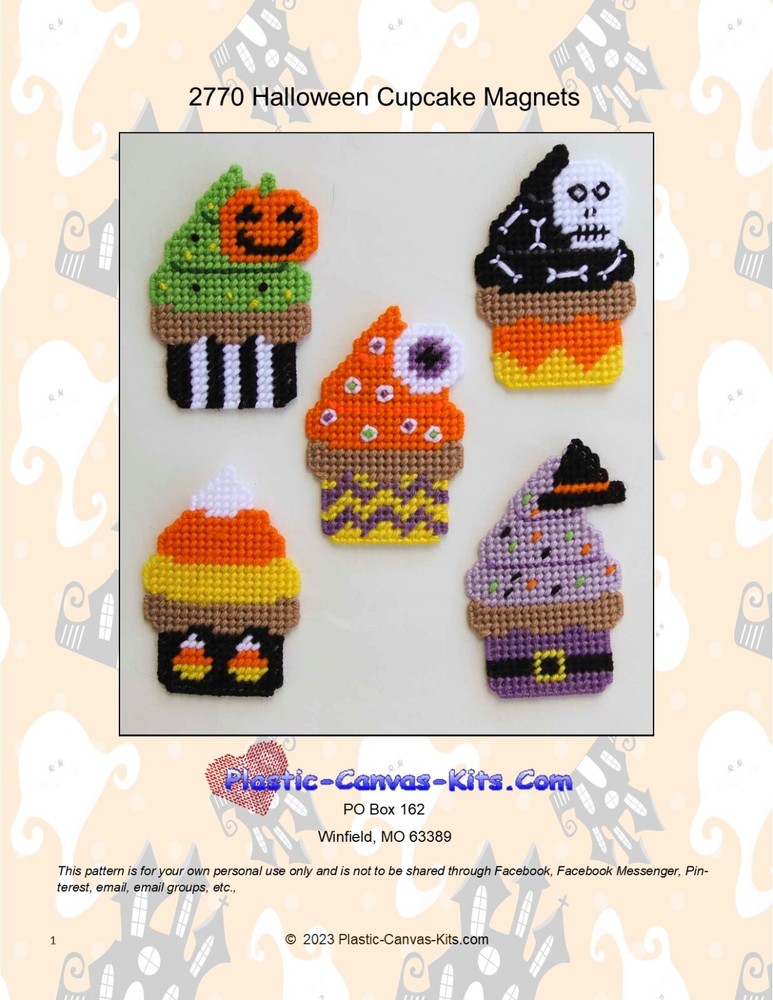 Halloween Cupcake Magnets-Plastic Canvas Pattern or Kit