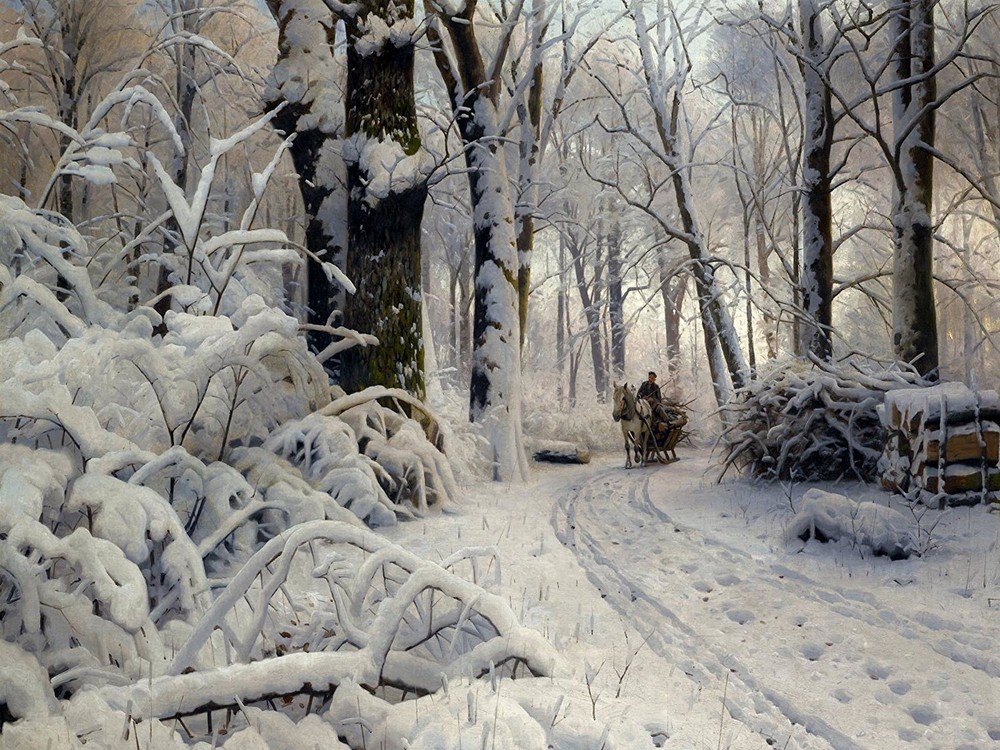 FOREST IN WINTER by P. Monsted snow Tile Mural Kitchen Backsplash Marble Ceramic