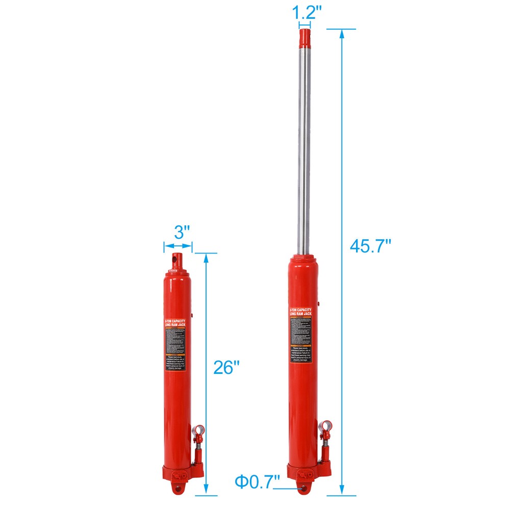 Hydraulic Long Ram Jack with Single Piston Pump & Clevis Base 16000lbs Capacity