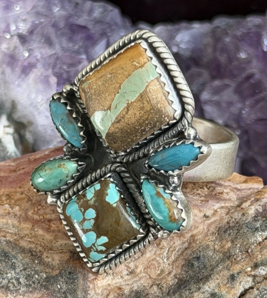 Royston Number 8 Kingman Turquoise Statement Ring Sterling Silver