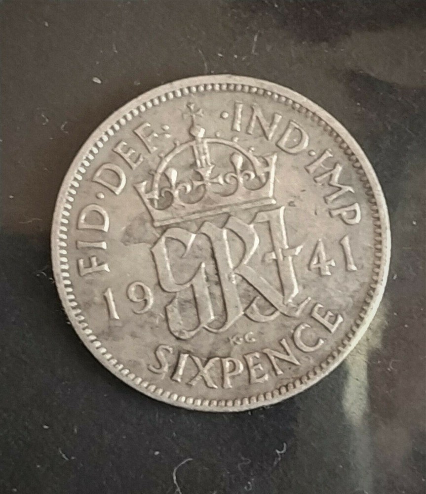 GB, sixpence, 1941, silver coin.