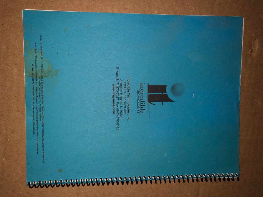 INCREDIBLE TECHNOLOGIES SILVER STRIKE ARCADE MANUAL ORIGINAL