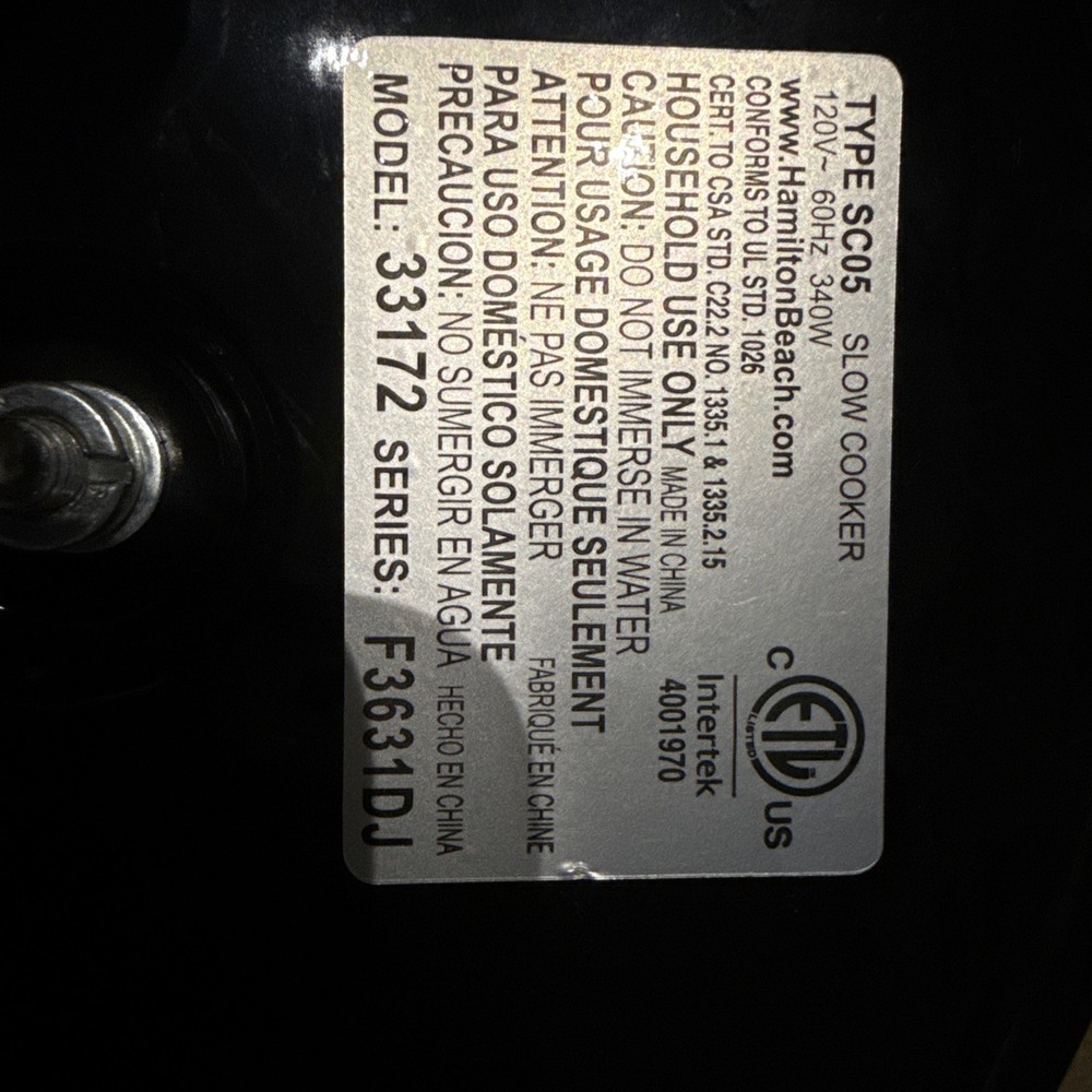Hamilton Beach 7 Quart Slow Cooker Replacement Base for 33172