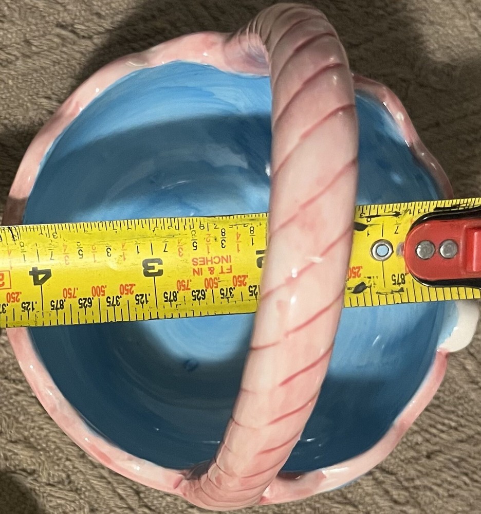 4.5” Hand Painted Pastel Ceramic Easter Basket Candy Dish Rabbit Egg Decoration