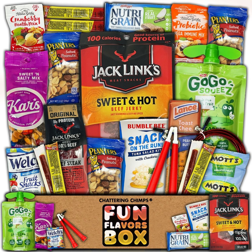 Healthy Snack Box Care Package, Nuts Crackers Bars Jerky Crackers Snacks Sampler