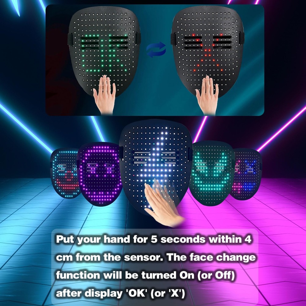 Led Mask with Gesture Sensing, Light up mask with 50 Pattern Display for Men/...