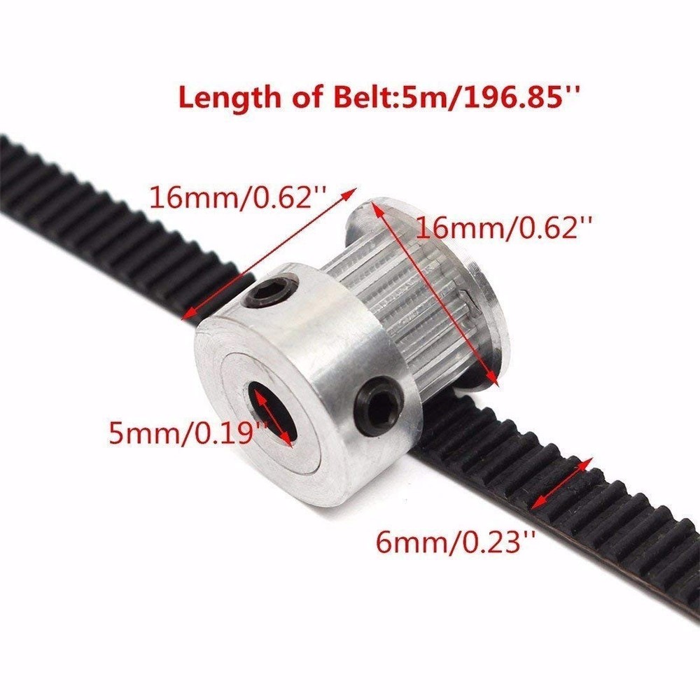 Timing Belt 5M 6mm Width 20 Teeth 5mm Bore Pulley Wheel Set For 3D Printer
