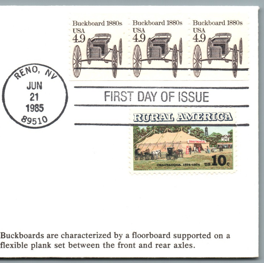 First Day Issue1985- TRANSPORTATION SERIES Buckboard 1880s USA RURAL AMERI-pB314