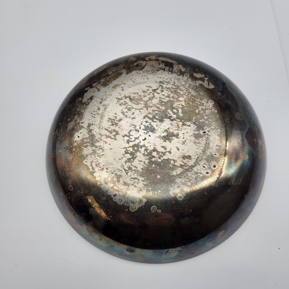 MCM REED & BARTON Blue Enamel Silverplate Nut Candy Dish Bowl