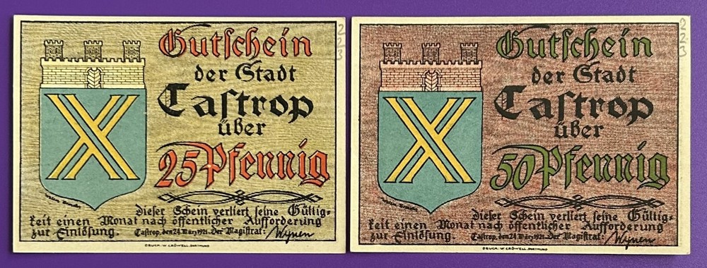 Germany. Notgeld. Caftrop  25  50 Ph  1921