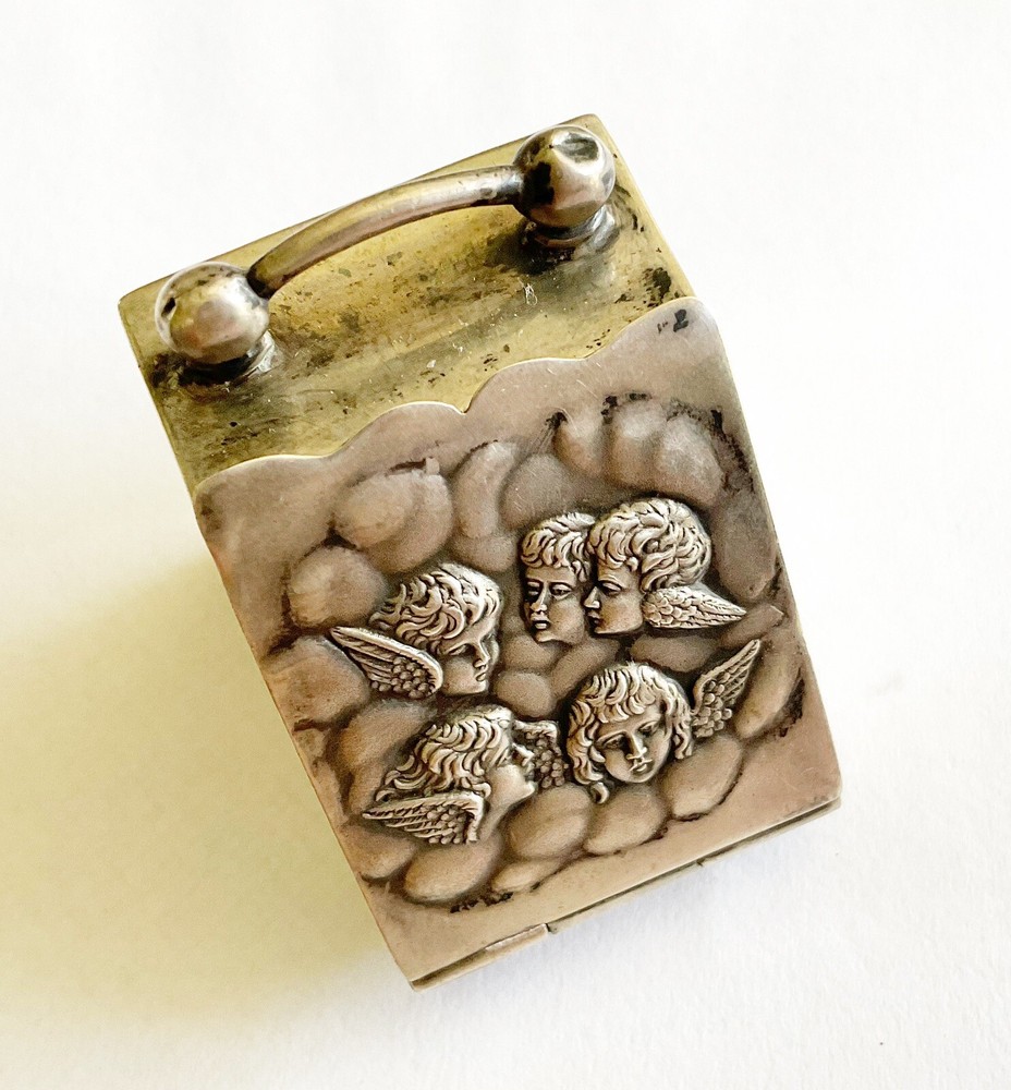 Antique Victorian Silver Thimble Holder Box With Cherubs