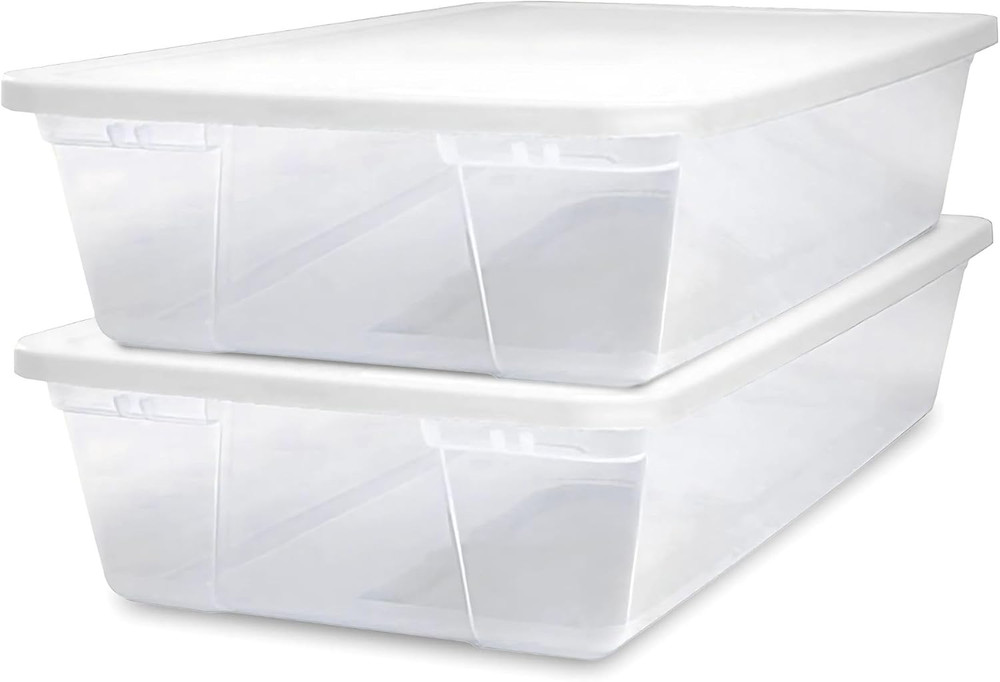 Large Clear Plastic Storage Bins with Lids, 41 Quart, 2-Pack, White