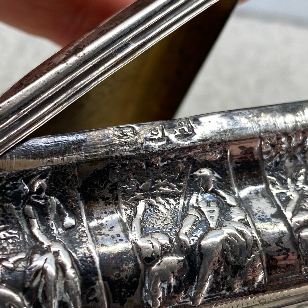 German 19th Century Embossed Farm Scene Solid Silver Table Snuff Box
