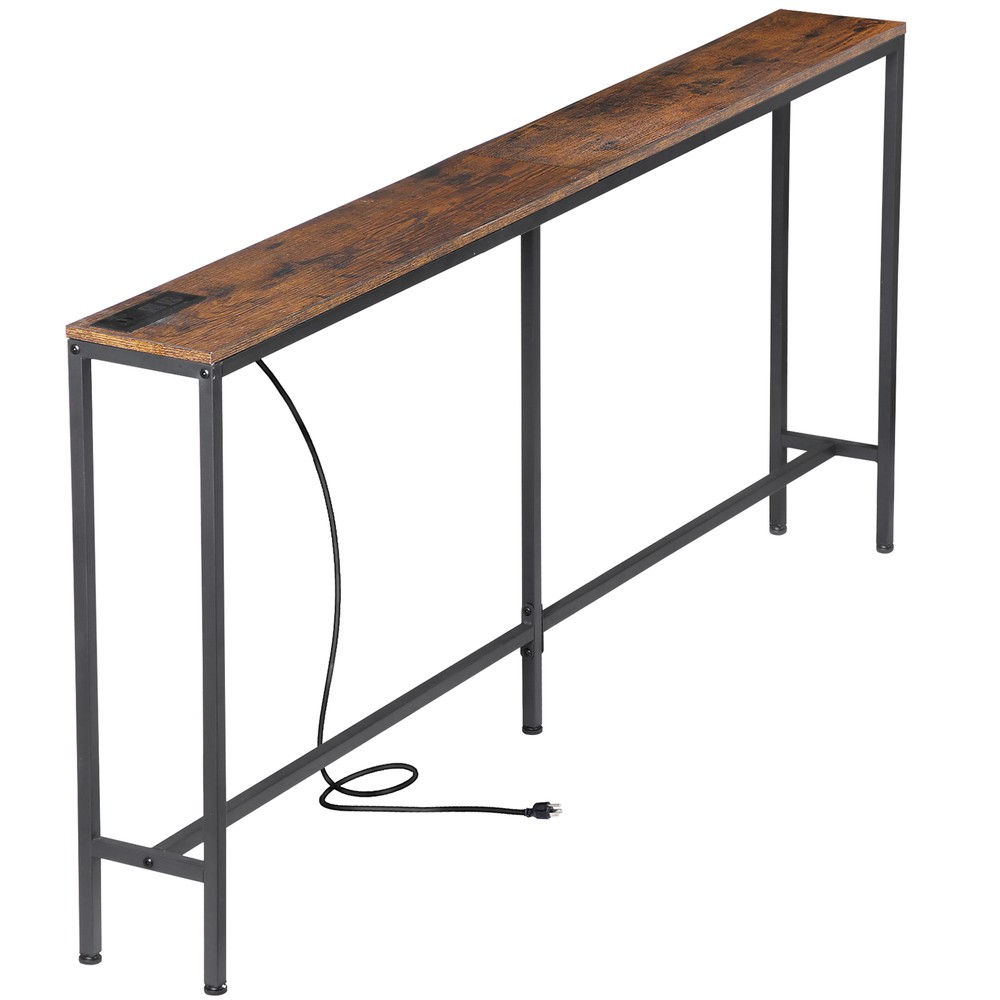 71" Console Table w/ Power Outlet Narrow Sofa Table Entry Table with Metal Frame