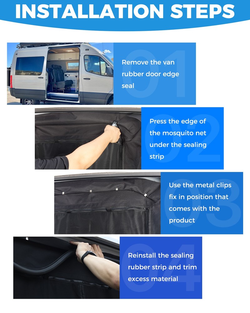 Van Bug Screen w/Privacy Panel Fit Mercedes Sprinter 2007-ON High Roof Side Door