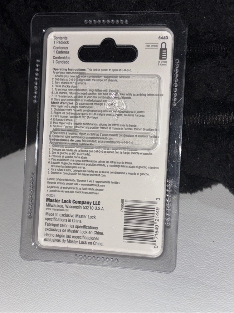 MASTERLOCK Numeric Combination Lock, Set Your Own Combination Padlock, 643D NEW