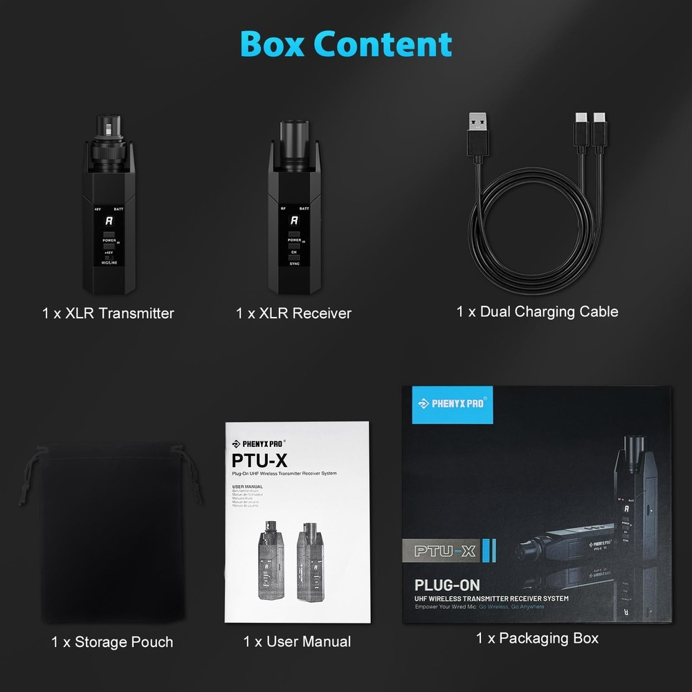 Phenyx Pro Plug-on XLR Wireless Transmitter Receiver System, Wired-to-Wireles...