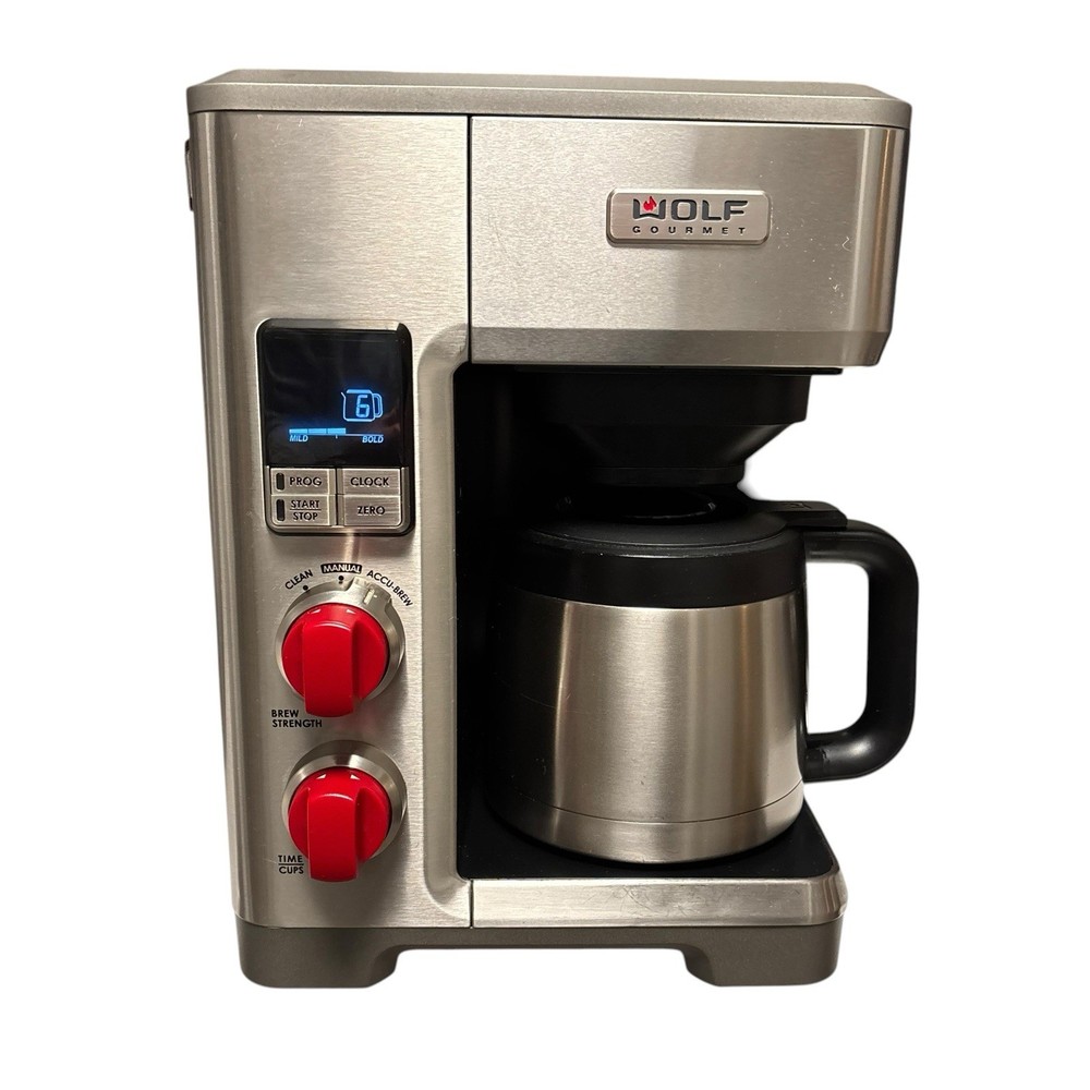 Wolf Gourmet Programmable Coffee Maker WGCM100S Auto Drip System Red Knobs READ