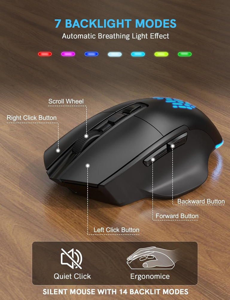 SABLUTE Ergonomic Wireless Keyboard and Mouse Combo - Wave Keyboard with Soft Le